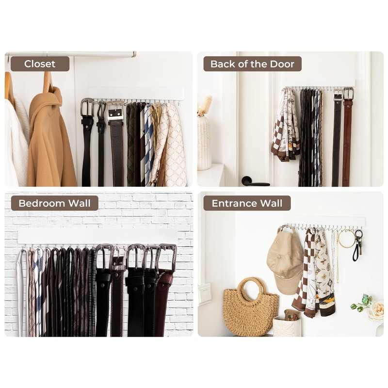 StorageWorks Tie Rack with 20 Hooks, 2-Pack Wall-Mounted Wooden Hangers