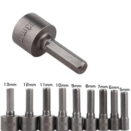 9 Piece Hex Shank Drill Bit Set, 5-13mm Magnetic Nut Setter Drivers for Electric/Manual Screwdrivers, Quick Change Socket Adapter Set, Powerful Metric Nut Driver Kit with Secure Grip