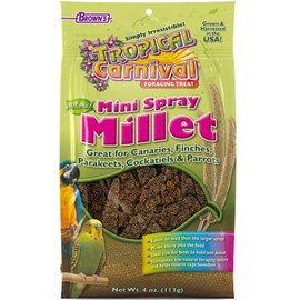 F.M. Brown's Tropical Carnival Natural Mini Spray Millet Foraging Treat for Canaries, Finches, Parakeets, Cockatiels, and Parrots, 4-oz Bag - USA Grown and Harvested