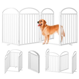 SNUOWU 4 Panles Full Matel Freestanding Dog Gates with Door, 96"Extra Wide 32"Tall Free Standing Dog Pet Gate for Indoor & Outdoor. Foldable Pet Fences for Doorways, House, Stairs, Porch, Deck, Yard