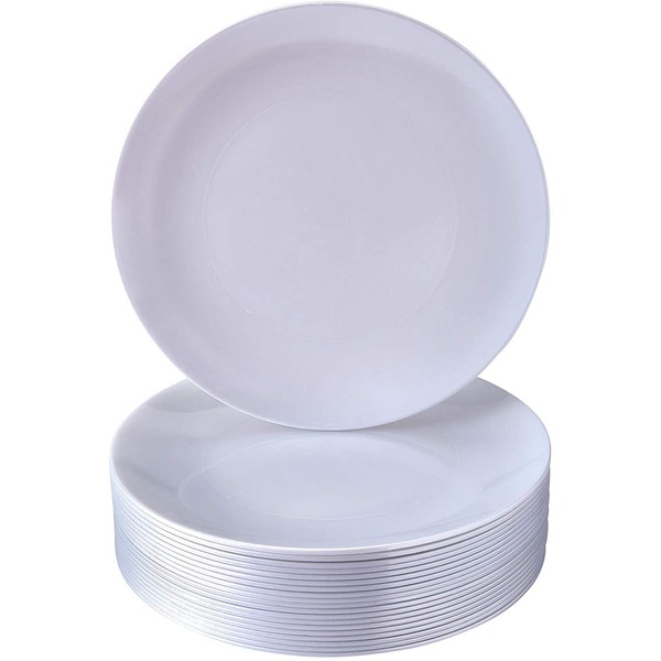 DISPOSABLE DINNER PLATES | 20 pc | Heavy Duty Plastic Dishes | Elegant Fine China Look | Opulence – Pearl (10.25”)