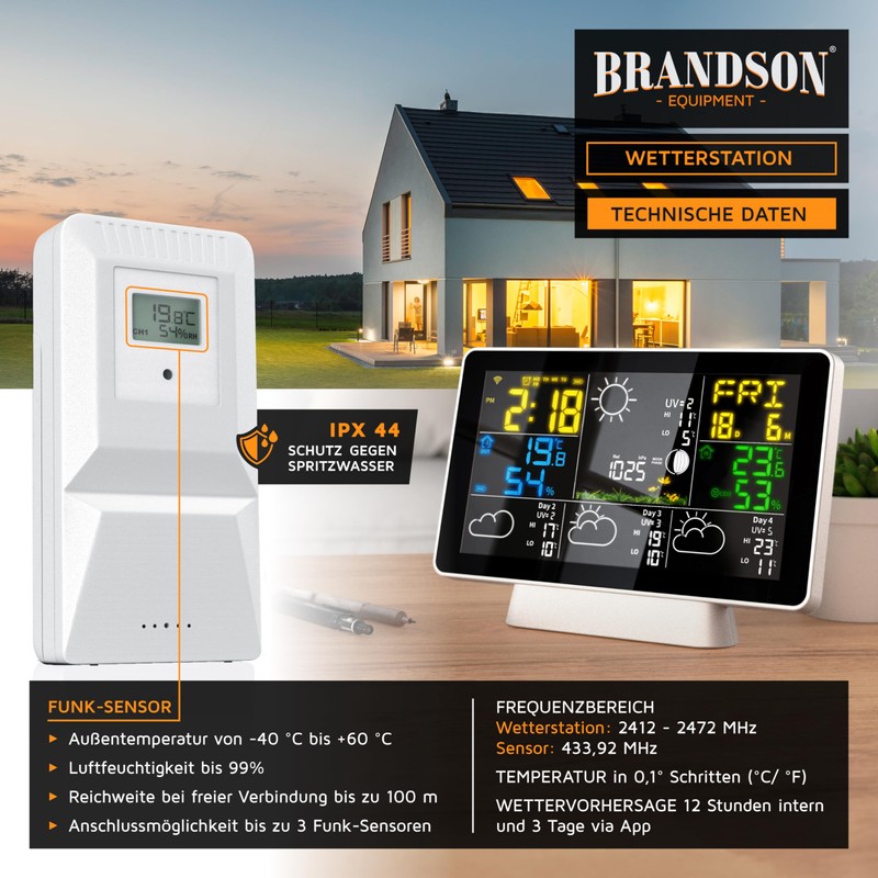 Brandson - Wireless Weather Station with Outdoor Sensor WiFi -