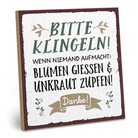 ARTFAVES® Wall Picture Wooden Sign with Saying - Bitte klingeln - Door Sign Retro Vintage Decorative Picture Gift - Funny Sayings, Home