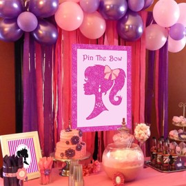 Pin The Bow Party Games for Kids Birthday,Pink Princess Poster,Pink Party Decorations for Kids,Birthday Party Games,Pink Birthday Decorations