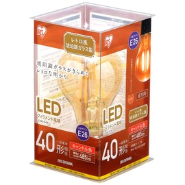 Iris Ohyama LDA4C-G-FK LED Bulb, Filament, Base Diameter 1.0 inches (26 mm), 40W Equivalent, Candle Color, All Light Distribution Type, Retro Style Amber Glass