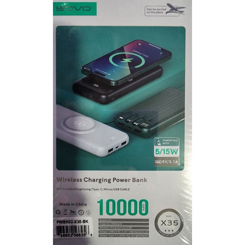 SOVO Wireless Portable Charger 10,000mAh 15W Dual Charging 15W Fast