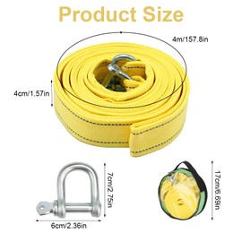 4 Metre Car Tow Rope, 5 Tonnes (11,000 lbs) Tow Rope for Cars, with 2 Safety U-Buckles, Hay Turner Rope, with Screw Rod Construction, Ropes for Rescue Towing, Suitable for All Cars