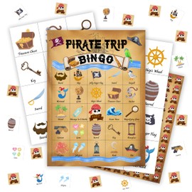 Pirate Trip Bingo Games For Adults, Pirate Ship Adventures Bingo Game Set, Skull Birthday Game Bingo Cards, Pirate Themed Bingo Favors For Family Friend, Pirate Party Activity Decor & Supplies -05