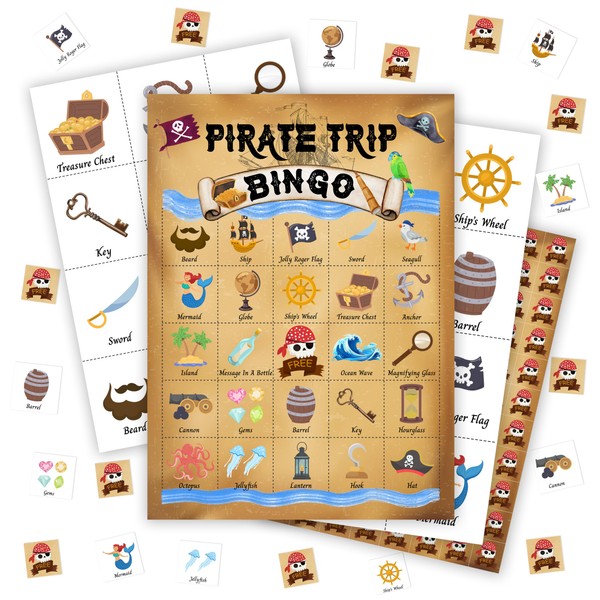 Pirate Trip Bingo Games For Adults, Pirate Ship Adventures Bingo