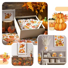 12 Sheets Fall Thanksgiving Rub on Transfers for Crafts and Furniture - Pumpkin Maple Leaf Sunflower Decals Autumn Stickers for Home Office Paper Wood DIY Crafts, 5.5 x 5.5 Inch