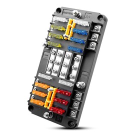 QAGGUM 16 Way Fuse Box 12 Circuit Blade Fuse Block, Power Distribution Panel with Dustproof Cover & Label Stickers, Fit for Car Truck SUV RV Yacht Marine Boat