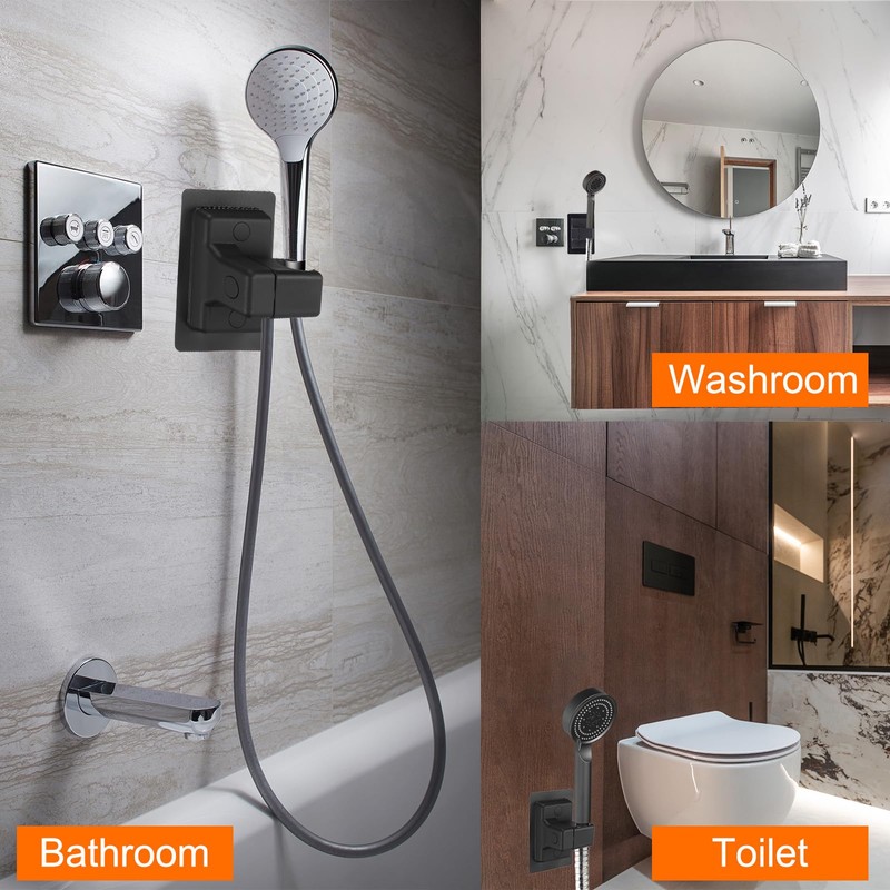 uxcell Shower Head Holder Strong Adhesive, Adjustable Handheld Shower Wand