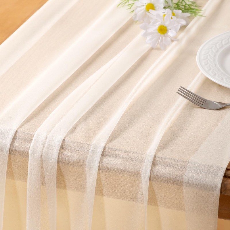 Socomi Cream White Gauze Table Runner Chiffon Like Wedding Table