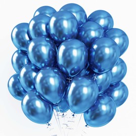 RUBFAC Blue Balloons, Metallic Blue Balloons, 70pcs, 10 Inches, Ribbon, Royal Blue Balloons, Party Balloons, Birthday, Wedding, Supplies Graduation Decor, Baby Shower Decorations