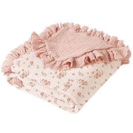 Konssy Flounce Muslin Baby Blanket for Girls Boys, 100% Cotton Soft Crib Swaddle Blankets, Reversible & Breathable Nursery Bedding for Newborns Toddle