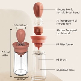 TINMIX 2 Pack 2 in 1 Ölspender mit Pinsel 180 ml Olivenölspender Flasche für Küche Glas Speisen Ölflasche für BBQ Grill Backen Gebäck Salat (Blau + Grau)