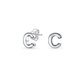 ABC Minimalist Capital Block Alphabet Letter Initial C Stud Earrings For Teen For Women .925 Sterling Silver