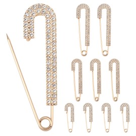 10pcs Rhinestone Safety Pins - Sparkly Rhinestone Decorative Pins for Clothing, Crystal Brooch Pin Crystal Metal Elegant Shawl Clips for Women's Skirts, Sweater, Scarf, Lapel, Hat Accessories(Gold)