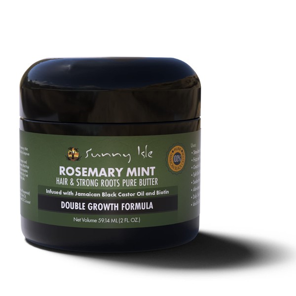 Sunny Isle Rosemary Mint Butter for Strong Hair and Strong Hair Roots 2 oz Infused with Biotin and Jamaican Black Castor Oil to Strengthen and Nourish Hair Follicles