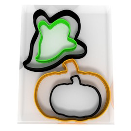 JUST CUTTERS Pumpkin and Ghost Shape Cookie Cutters | Set of 4 Plastic Cutters for Baking, Fondant, Clay, Pastry, Icing, Jewellery (5CM + 8CM)