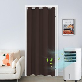 Qelus Single Curtain for Door, Thermal Insulated Door Curtain 52'' Width x 96'' Drop, Blackout Curtain Panel Drape Eyelets, for Door Doorway Window Living Room Bedroom, Brown 1 PANEL