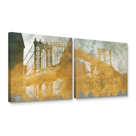 Niwo ART - Golden Bridges A, Golden Series Canvas Wall Art Home Decor,Stretched Ready to Hang (20"x20"x1.5")