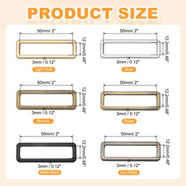sourcing map 8pcs Metal Flat Rectangle Ring, 50mm(2inch) Metal Rectangular Buckle Rings Square Strap Webbing Loop for Bag Belt Purse DIY Craft, Black