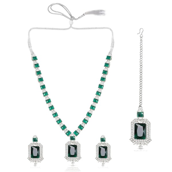 IIJ American/AD Two-Layered | Sparkling Square-Shaped Rhinestone Crystal Design Necklace