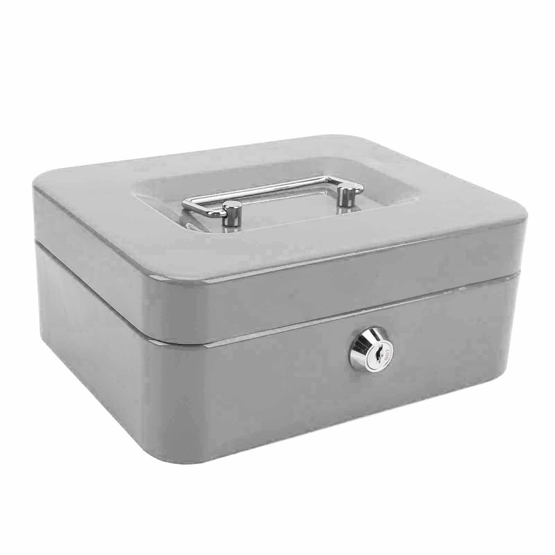 Small Locking Cash Box Portable Double Layers Safe Metal Money