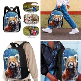 Sannovo 3 Pack Kids School Backpack Set, Red Panda Large Backpack for Boys Girls, Animal Print Insulated Kids Lunch Bag with Strap Handle, Cute Kawaii Pencil Case for School, Blue and Brown