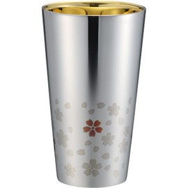 Wahei Freiz ME-7349 Tsubamesanjo Sakura Stainless Steel Tumbler, 10.1 fl oz (300 ml), Silver, Heat Retention, Cold Insulation, Double Layer, Sakura Kaido