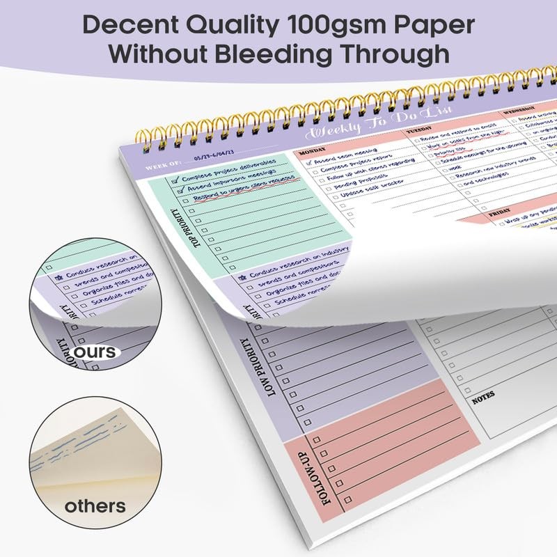 Taja Weekly To Do List Notepad with 52 Undated Sheets（8.5"×11"）-