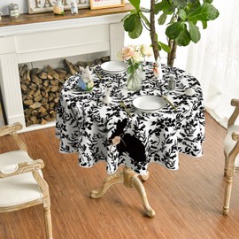 Horaldaily Easter Tablecloth 60×60 Inch Round, Black Grass Easter Flowers Bunny Washable Seasonal Table Cover for Party Picnic Dinner Decor