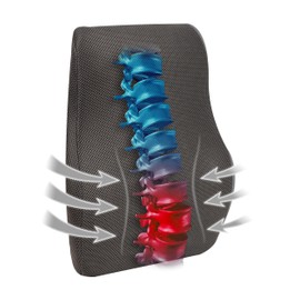 Mind Reader Air-Cloud Lumbar Cushion, Ergonomic Memory Foam Back Support Pillow for Office Chairs, Recliners, and Car Seats, Chiropractor-Recommended, 14.5" L x 5" W x 18.5" H, Gray