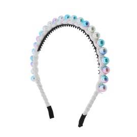 Thin Headband for Women Velvet and Colorful Pearls - White