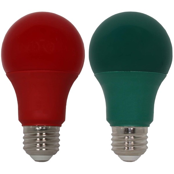 Christmas LED Light Bulbs - 9 Watt LED Red and Green Lights - 60 Watt Equal Red and Green Light Bulbs - E26 Base - by GoodBulb (9 Watt A19, 2 Pack)