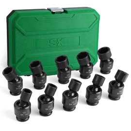 SK 1/2" Drive Universal Swivel Impact Socket Set, Metric Socket Set, 10-Piece, Premium CR-MO Steel, SureGrip 6 Point Design, with Storage Case