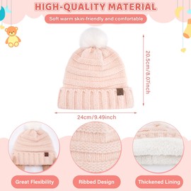 Toddler Kids Winter Warm Knit Beanie Hat Neck Warmer Scarf Gloves Set with Pompom Fleece Gifts for 0-5 Years Old Girls Boys