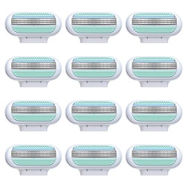 Pack of 12 Women's Razor Blades, Replacement Blades, Women's Razor Compatible with Venus, Moisture Strip Razor Blades, Tri-Blade Razor, Body Contour Adjustment, Long-Lasting Sharp Razor, Blue