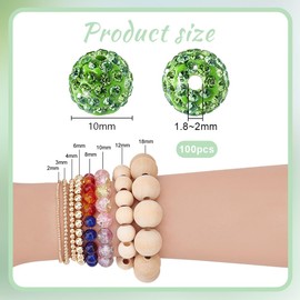PH PandaHall 100Pcs 10mm Rhinestone Clay Beads Pave Crystal Disco Ball Clay Beads, Green Round Polymer Clay Beads Diamond Clay Spacer Bead for Necklace Bracelet Jewelry Making DIY Crafting