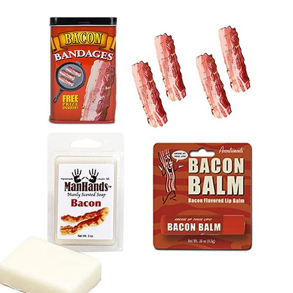 Bacon Bath & Grooming Kit Gift Pack (3pc Set) - Bacon Bandages, Bacon Soap & Bacon Lip Balm