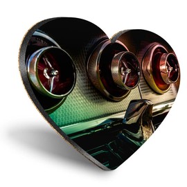 1 x Heart Coaster - Vintage Muscle Car Stop Tail Lights Cork Backed MDF Glossy Tea Coffee Accessory #53525