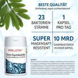 Vital Ultra Intestinal Symbiotics - Culture Complex with 23 Bacterial Strains - Lactobacillus & Bifidobacteria - High Dose 10 Billion Germs per Capsule - Gastric Juice Resistant & Vegan - 60 Capsules