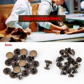 Pack of 20 Bronze Leather Rivets, Full Copper Flat Head Rivets and Nuts, Binding Screws, Screw Posts for Scrapbooking, Leather Restoration or DIY Clothing (5 mm)