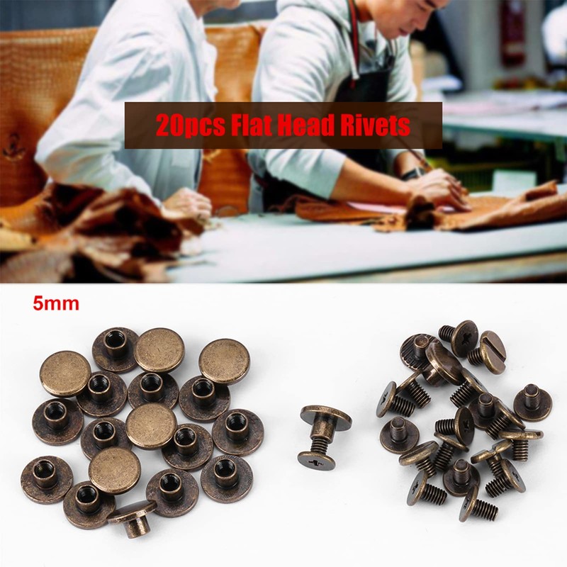 Pack of 20 Bronze Leather Rivets, Full Copper Flat Head