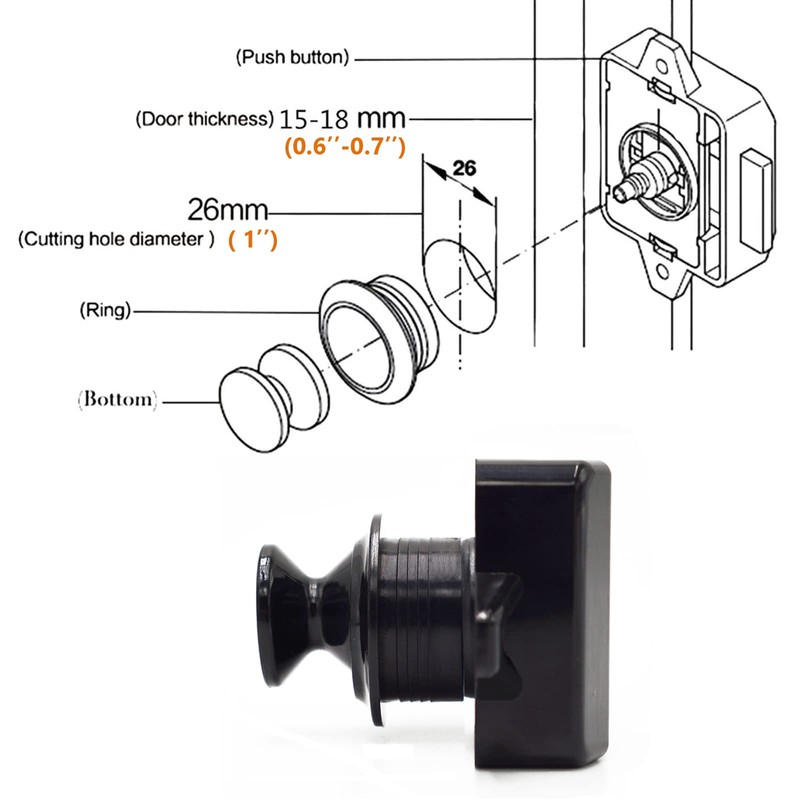 Hotiko 5pcs Push Button Cabinet Latch Lock for RV Motorhome