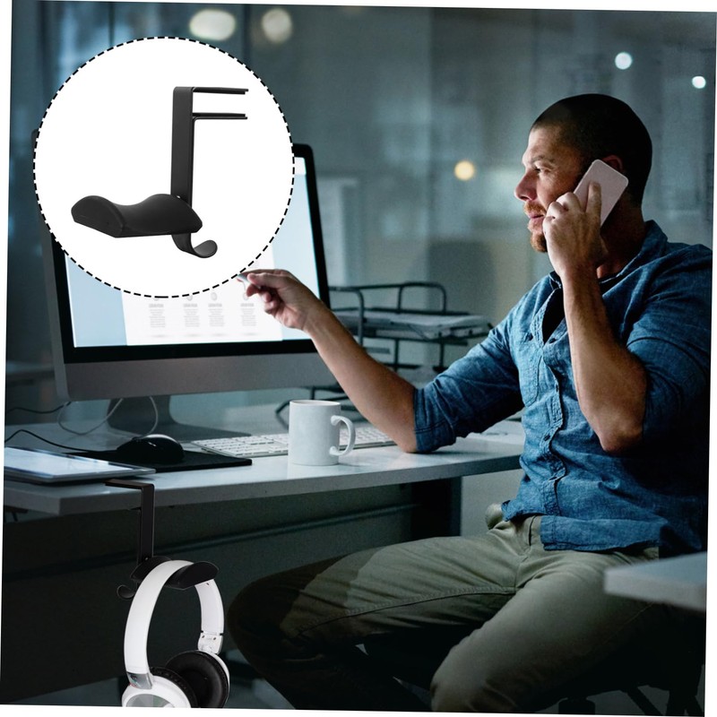 SHOWERORO Adjustable Metal Headset Holder Clip Ergonomic Headphone Hanger Hook