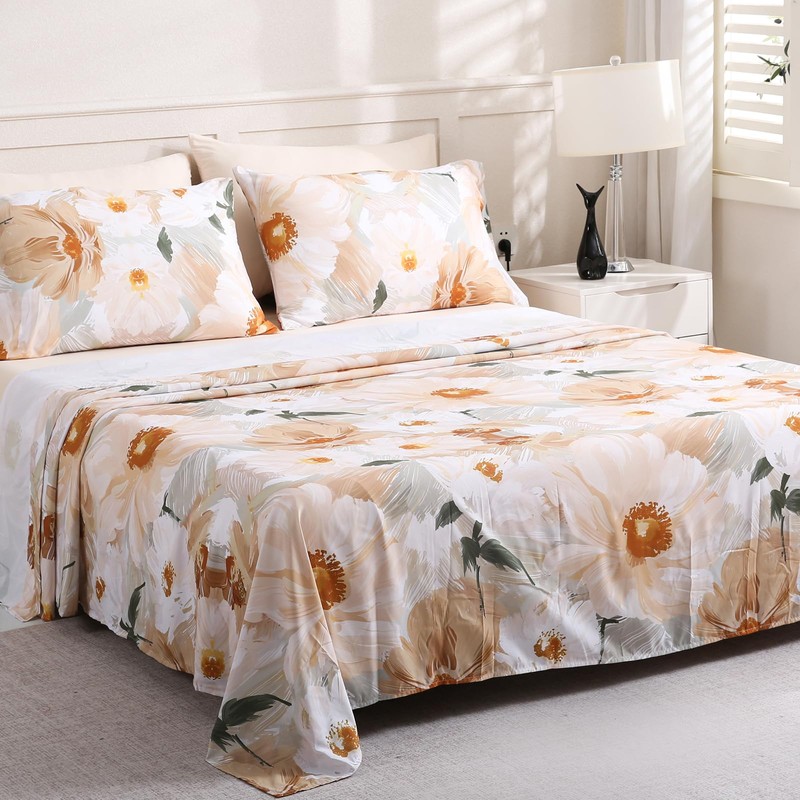 LONAVA Floral Queen Size Bed Sheet Set, 6 Piece, Deep