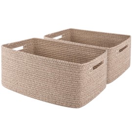 OIAHOMY 2-Packs Large Baskets for Organizing, Storage Basket for Shelves Clothes, Towels, Nursery, Toy Box, Woven Rope Basket for Living Room, Laundry, Bedroom, 17.72 * 12.99 * 7.87 IN, Brown
