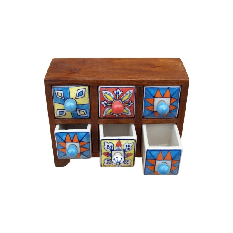 GURU SHOP Apothecary Cabinet with Colourful Ceramic Drawers, Spice Box,